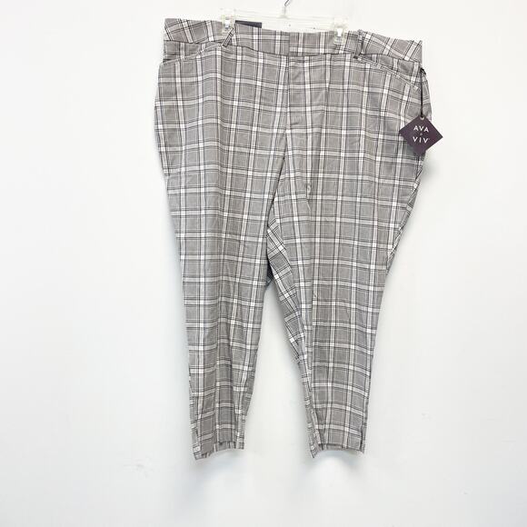 Ava & Viv Women's Cream Plaid High Rise Ankle Tapered Pants Size 24 - Picture 2 of 6